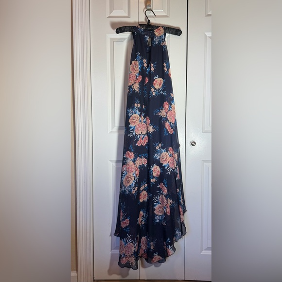 Bailey Blue 3X Navy Floral High-Low Maxi Dress Easter Formal Side Slits - Picture 4 of 6